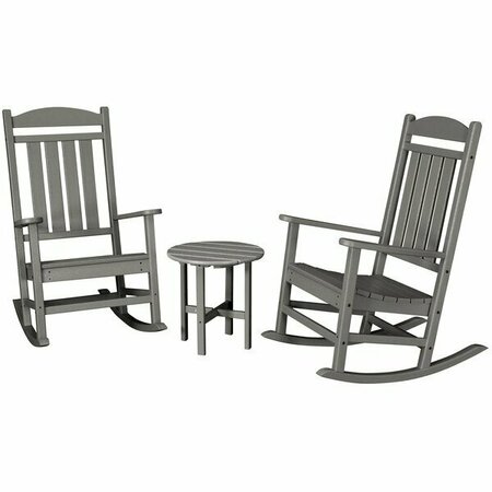 POLYWOOD Presidential Slate Grey Patio Set with Side Table and 2 Rocking Chairs 633PWS1091GY